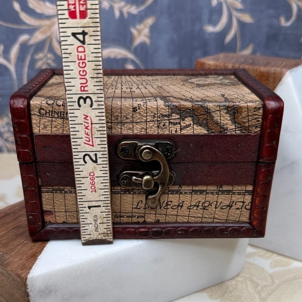Vintage Map Design Wooden and Brass Storage Box